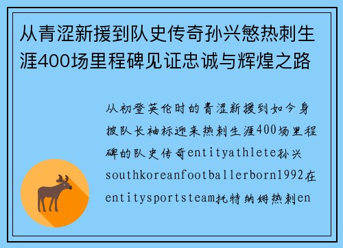 从青涩新援到队史传奇孙兴慜热刺生涯400场里程碑见证忠诚与辉煌之路 ⚽🔥